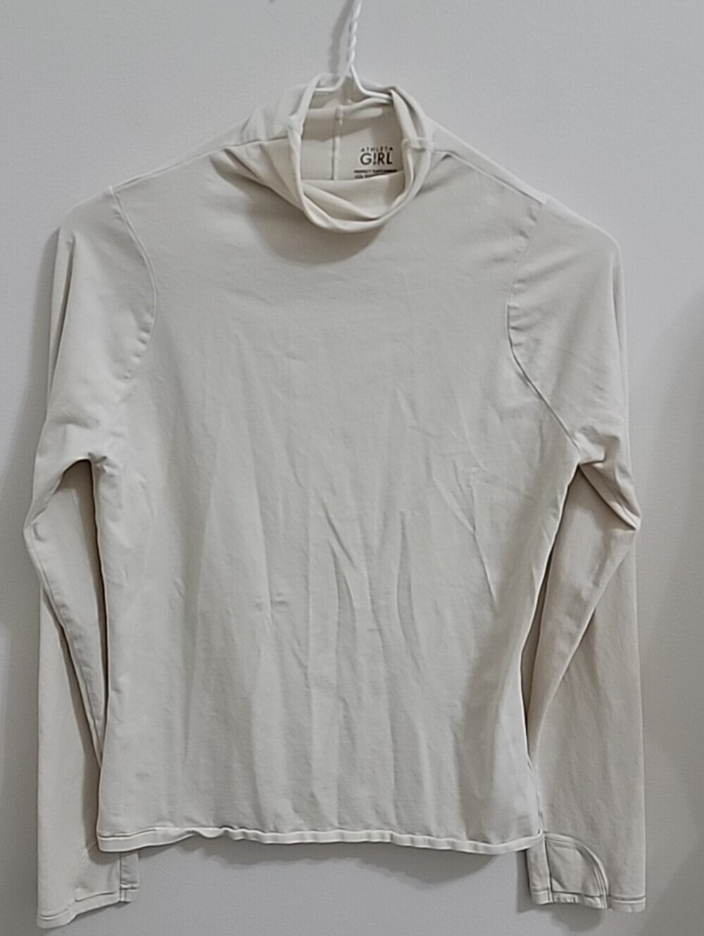 Athleta Girls Turtleneck Shirt Beige Long Sleeve Stretch Running Top XXL/16